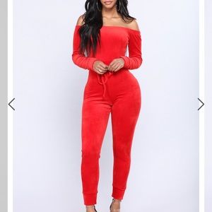 Red velour jumpsuit